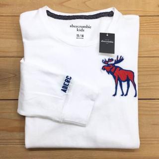 アバクロンビーアンドフィッチ(Abercrombie&Fitch)の新品【キッズ13/14-Lサイズ】★アバクロ★ビッグムース長袖Ｔシャツ/白(Tシャツ/カットソー(七分/長袖))