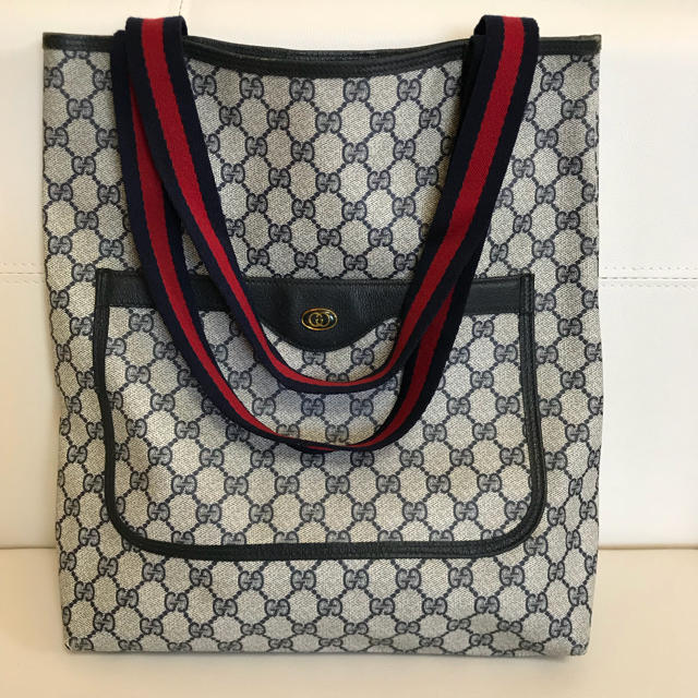 Gucci(グッチ)のグッチ GUCCI オールドグッチ シェリーライン トートバッグ ネイビー 美品 レディースのバッグ(トートバッグ)の商品写真