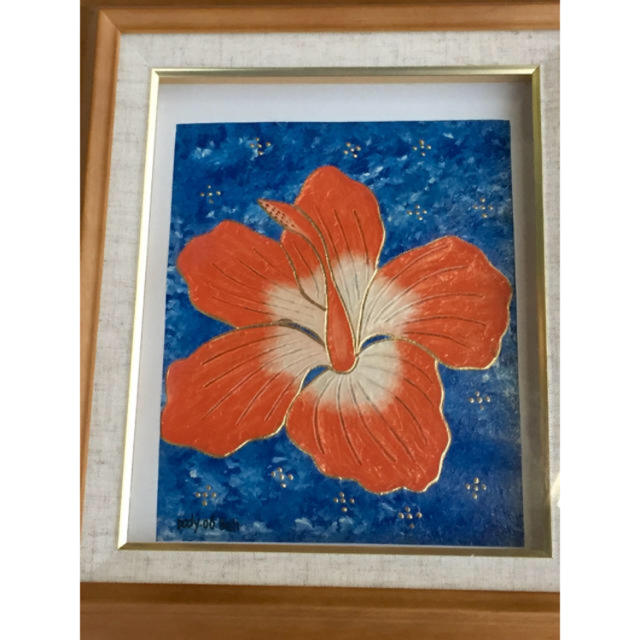 新品 ハイビスカス 絵画 バリアート バリ島 エンタメ/ホビーの美術品/アンティーク(絵画/タペストリー)の商品写真