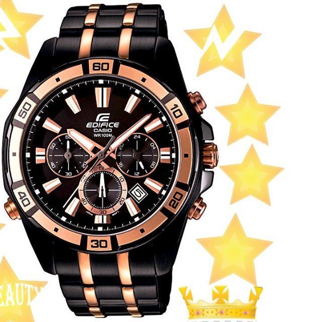 CASIO - カシオ EDIFICE 光るスーパーLED ブラック&ゴールド 100m防水
