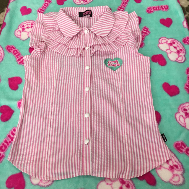 EARTHMAGIC(アースマジック)のEARTH MAGIC ストライプシャツ キッズ/ベビー/マタニティのキッズ服女の子用(90cm~)(Tシャツ/カットソー)の商品写真