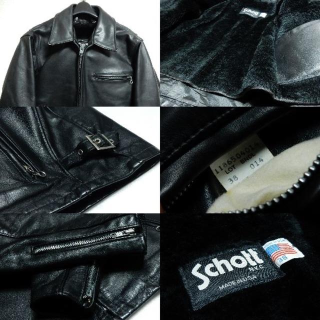 schott(ショット)の美品！ショットschott襟付きシングルライダース642ブラック黒ヴィンテージ メンズのジャケット/アウター(ライダースジャケット)の商品写真