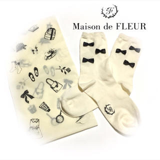 メゾンドフルール(Maison de FLEUR)の【新品】Maison de FLEUR リボンソックス ホワイト 白 靴下(ソックス)