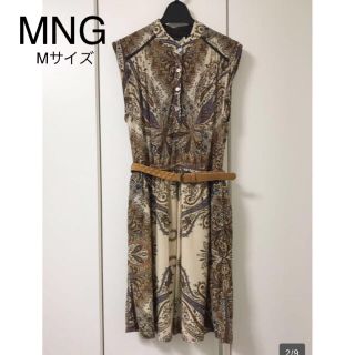 マンゴ(MANGO)のマンゴー MNG ベルト付き ワンピース M フレンチスリーブ(ミニワンピース)