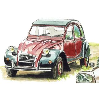 GC-352シトロエン2CV/DS23限定版画 直筆サイン額装 作家 平右ヱ門