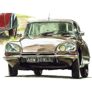 GC-352シトロエン2CV/DS23限定版画 直筆サイン額装 作家 平右ヱ門