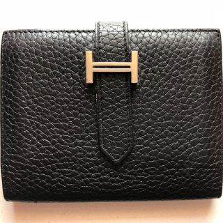 エルメス(Hermes)のHERMES エルメス ベアン シルバーH金具 カードケース/名刺入れ ブラック(名刺入れ/定期入れ)