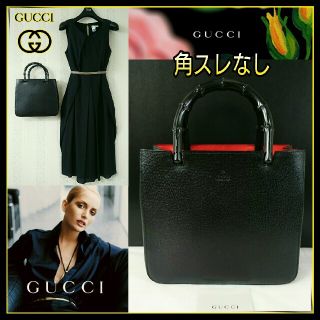 グッチ(Gucci)のGUCCI💖きちんと女子💖バンブー オールレザーブラック ハンドバッグ冊子付(ハンドバッグ)