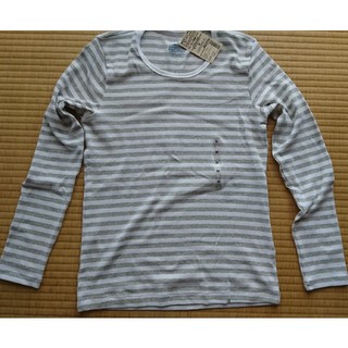 ムジルシリョウヒン(MUJI (無印良品))の無印良品 ボーダーtシャツ グレー(Tシャツ(長袖/七分))