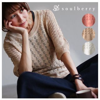 ソルベリー(Solberry)の【新品未使用】soulberry 透かし編み サマーニットプルオーバー ベージュ(カットソー(半袖/袖なし))