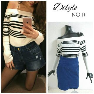 デイライルノアール(Delyle NOIR)のDelyle noir*オフショルダーパネル
ボーダーニットトップス(カットソー(長袖/七分))