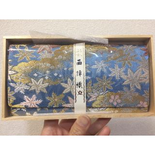 高級銘織 西陣織 長札入れ 財布 和装小物 水色 紅葉 ＊新品・未使用(和装小物)