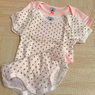 プチバトー(PETIT BATEAU)のプチバトー 18SS カラー&ドットプリント半袖ボディ 2枚組 24m 新品(肌着/下着)