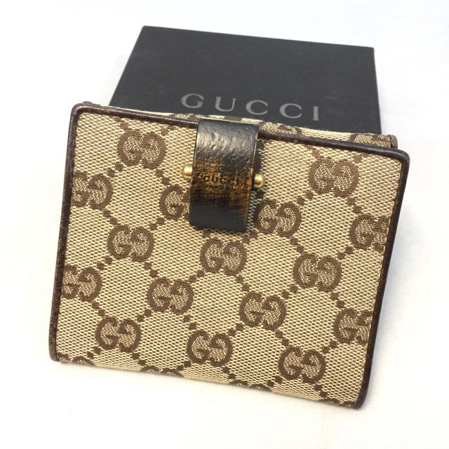 Gucci(グッチ)のGUCCI グッチ ブラウン GGキャンバス×レザー バンブー コンパクト折財布 レディースのファッション小物(財布)の商品写真