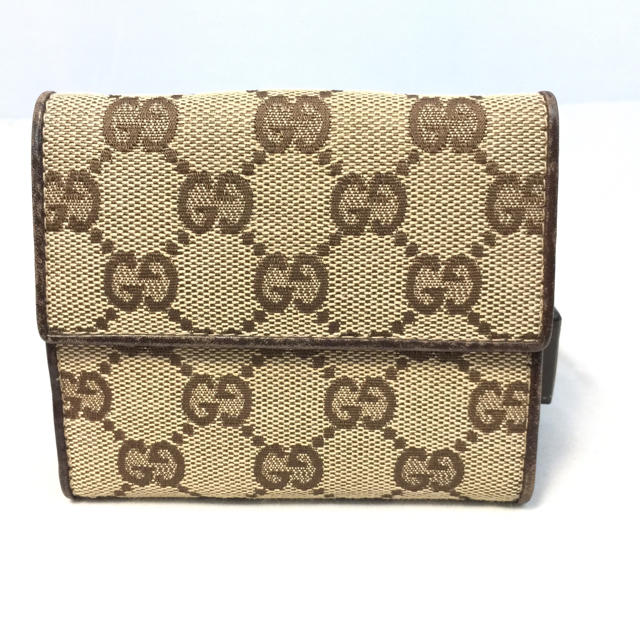 Gucci(グッチ)のGUCCI グッチ ブラウン GGキャンバス×レザー バンブー コンパクト折財布 レディースのファッション小物(財布)の商品写真