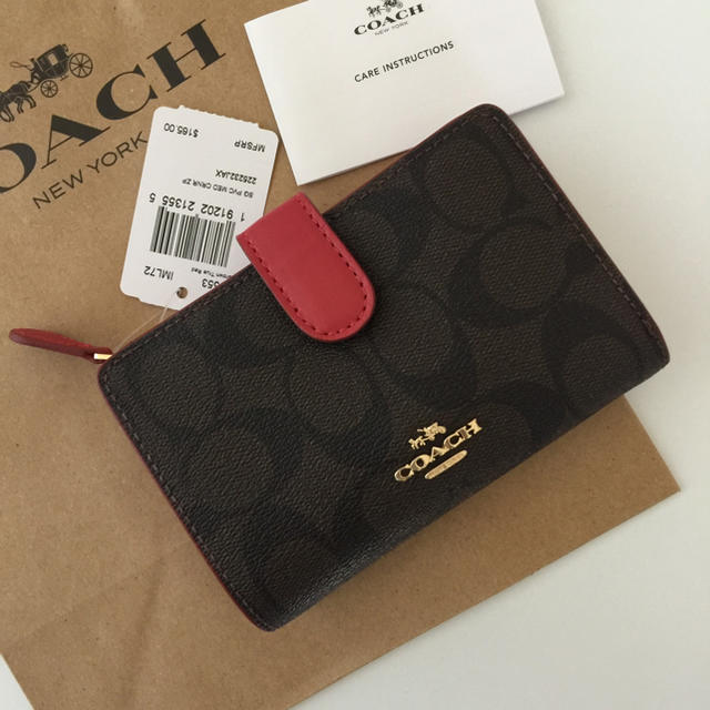 COACH - COACH コーチ 折り財布 赤 レッド シグネチャーブラウンの通販