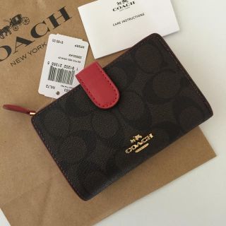 コーチ(COACH)のCOACH コーチ 折り財布 赤 レッド シグネチャーブラウン(財布)