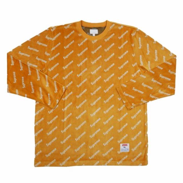 supreme velour diagonal logo l/s ベロア