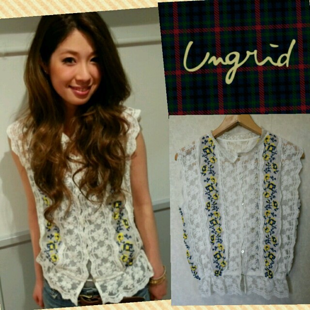 Ungrid(アングリッド)のカラー刺繍レースブラウス レディースのトップス(シャツ/ブラウス(半袖/袖なし))の商品写真