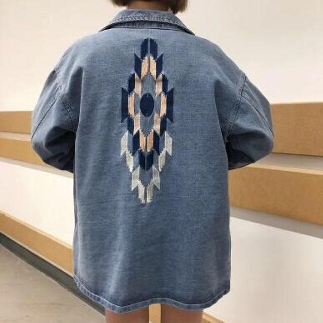 デニムジャケット☆オルテガ柄☆ネイティブ柄☆上着アウター☆刺繍