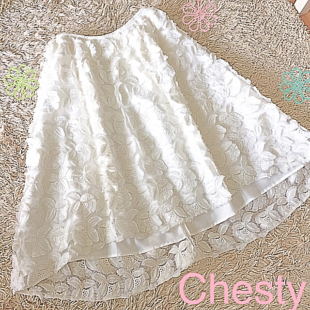 Chesty フラワー刺繍レーススカート S〜XS