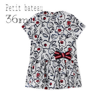 プチバトー(PETIT BATEAU)のプチバトー ポプリンプリント半袖ワンピース/36M☆日本未発売サイズ(ワンピース)