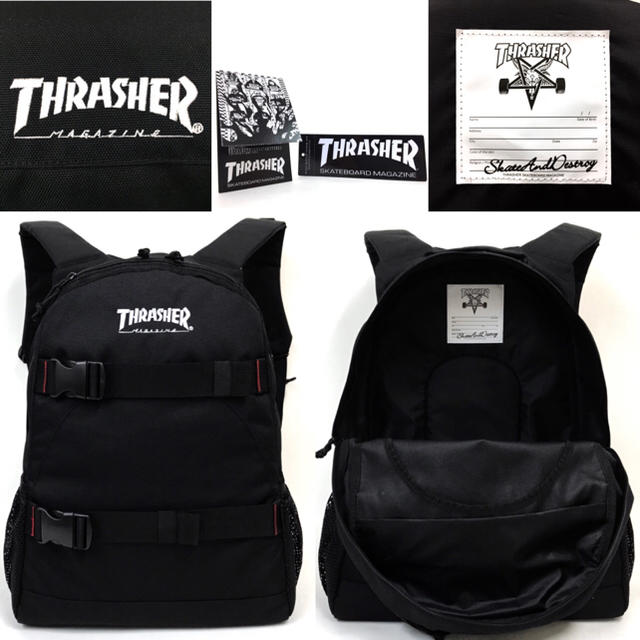 THRASHER(スラッシャー)の【THRASHER】《18％OFF》ボードストラップ付きリュック［BLACK］ メンズのバッグ(バッグパック/リュック)の商品写真