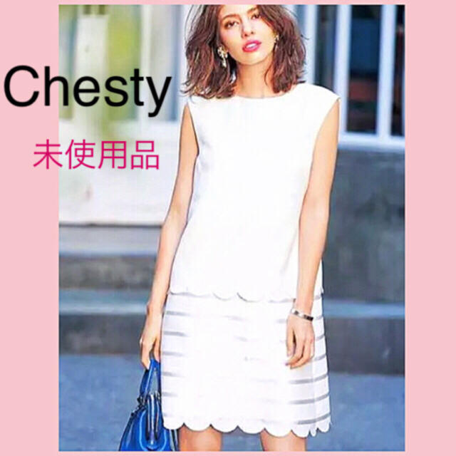 Chesty(チェスティ)のChesty チェスティ🌸爽やかボーダースカラップワンピース 0 レディースのワンピース(ひざ丈ワンピース)の商品写真