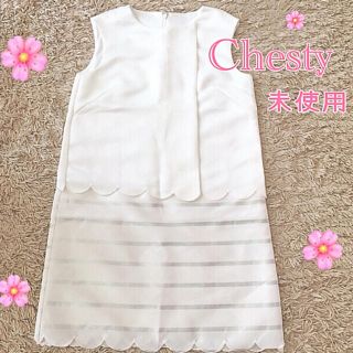 チェスティ(Chesty)のChesty チェスティ🌸爽やかボーダースカラップワンピース 0(ひざ丈ワンピース)