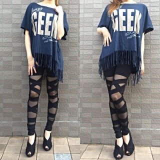 レディー(Rady)のCECIL Mc Bee♡体型カバー抜群♡この春大流行♡裾フリンジビッグTシャツ(Tシャツ(半袖/袖なし))