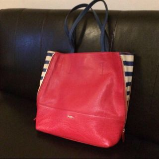 フルラ(Furla)のフルラ☺︎ボーダー×赤レザートート(トートバッグ)