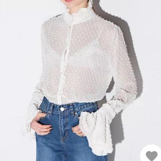 ザラ(ZARA)のハイネック ドットボリュームスリーブ ブラウス(シャツ/ブラウス(長袖/七分))