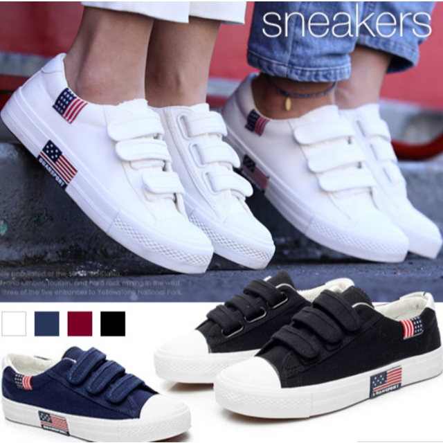 新品 海外 人気 アメリカンスニーカー 国旗 白スニーカー ペアルック  レディースの靴/シューズ(スニーカー)の商品写真