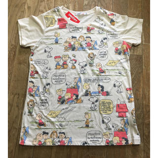 ユニクロ(UNIQLO)の【新品】UNIQLO スヌーピープリントTシャツ XL ベージュ キャラT(Tシャツ(半袖/袖なし))