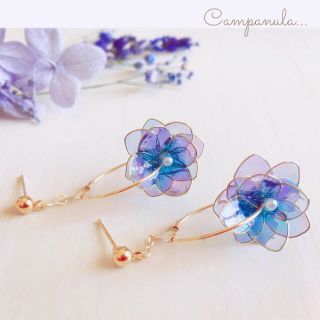 紫陽花 揺れるフープピアス    オーダー作品見本(ピアス)