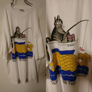 サンタモニカ(Santa Monica)の専用USA製９０Ｓ古着 ビックシルエット猫イラストTシャツ(Tシャツ/カットソー(半袖/袖なし))