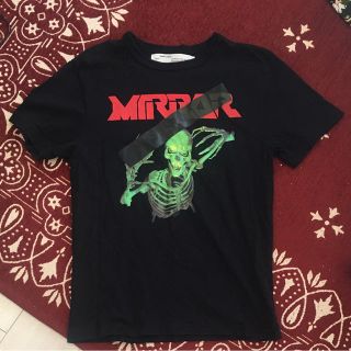 オフホワイト　MIRROR　スカルプリント　カットソー　半袖Tシャツ　黒　XS