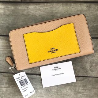 コーチ(COACH)のCOACH コーチ カラーブロック 長財布 黄色 バナナ ベージュ(財布)