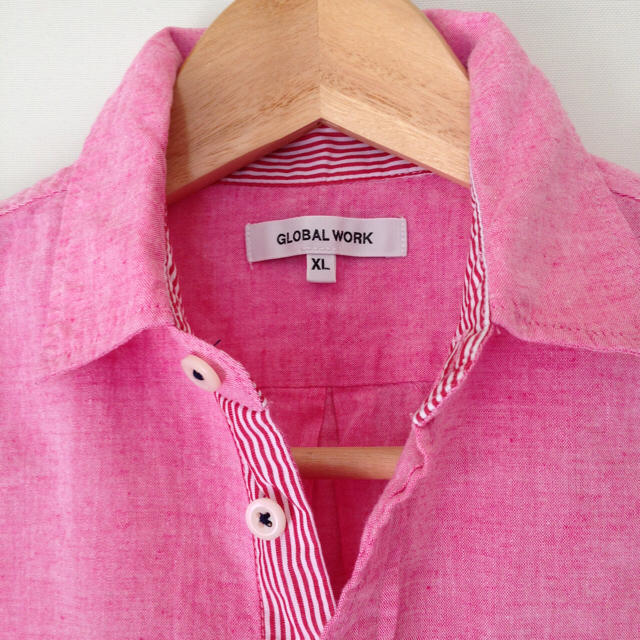 GLOBAL WORK(グローバルワーク)のグローバルワーク麻綿混合シャツ☆  ピンク XL キッズ/ベビー/マタニティのキッズ服男の子用(90cm~)(Tシャツ/カットソー)の商品写真