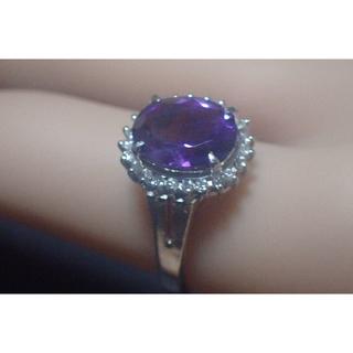 ●極上●プラチナＰＴ900大粒/紫水晶アメジスト＆メレダイヤ；サイズ13号(リング(指輪))