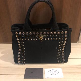 PRADA カナパ ビジュー スタッズ付きトートバッグ-