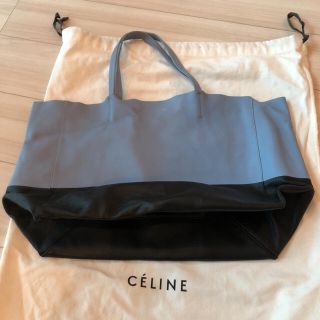 セリーヌ(celine)のセリーヌ・ホリゾンタルカバ・バイカラー（水色×ブラック）(トートバッグ)