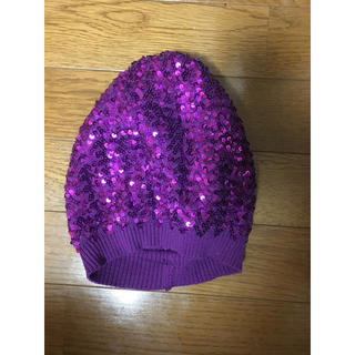 エイチアンドエム(H&M)のH＆M ニット帽 キッズ 8歳から12歳 スパンコール 紫(帽子)