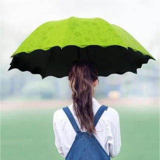 三つ折り畳式  雨傘兼日傘  紫外線カット  モスグリーン  (傘)