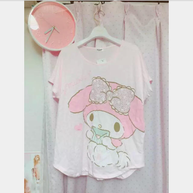 サンリオ(サンリオ)のマイメロディー♡Mymelody♡キラキラビジュー付き♡ドルマン風Tシャツ レディースのトップス(Tシャツ(半袖/袖なし))の商品写真