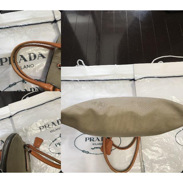 PRADA(プラダ)の●12万プラダ型押しレザー革＆キャンパスカナパ大き目トートバッグ異形●良美↑ レディースのバッグ(トートバッグ)の商品写真