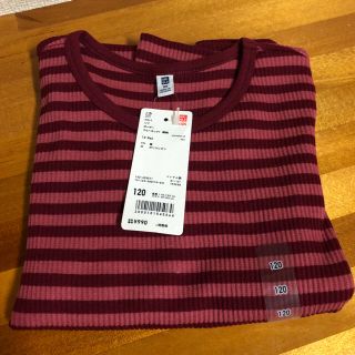 ユニクロ(UNIQLO)のユニクロ リブボーダークルーネック長袖T  ガールズ120(Tシャツ/カットソー)