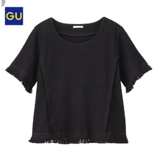 ジーユー(GU)のGU！フリンジ！トップス！Tシャツ！半袖！黒！(Tシャツ(半袖/袖なし))