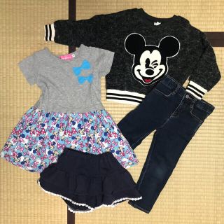 ディズニー(Disney)のミニーワンピ/ミッキートレーナー/ボトムス4点セット(ワンピース)