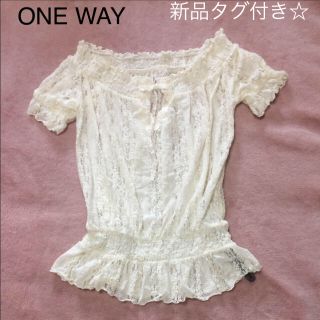 ワンウェイ(one*way)の新品タグ付き☆ワンウェイ 花柄 レース トップス M 白 ONE WAY (カットソー(半袖/袖なし))